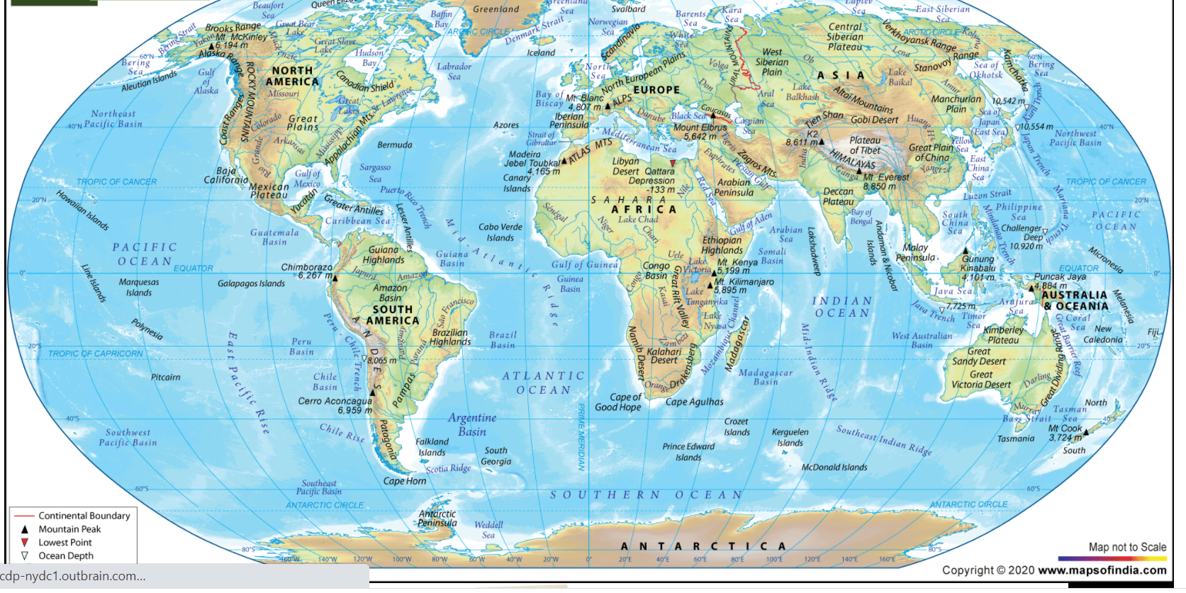 world map physical